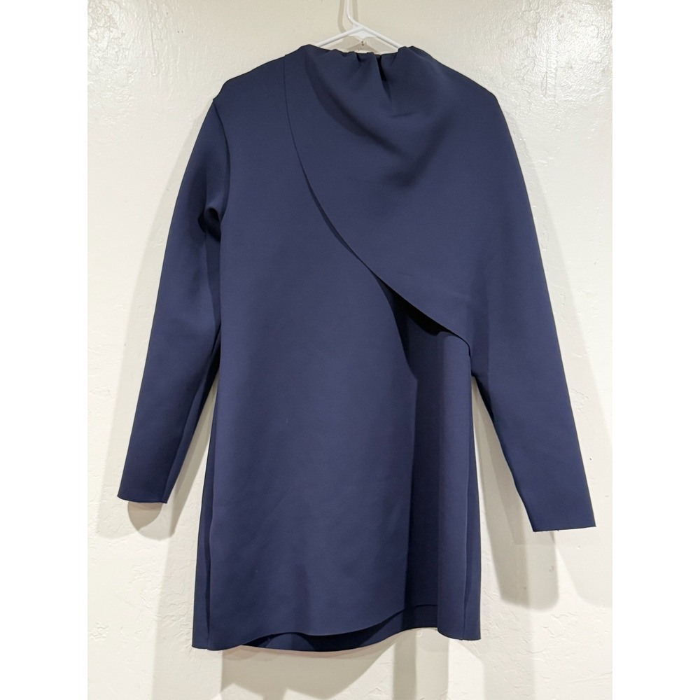 COS Navy Blue Scuba Draped Mini Dress Long Sleeve Sculptural L - Picture 4 of 7